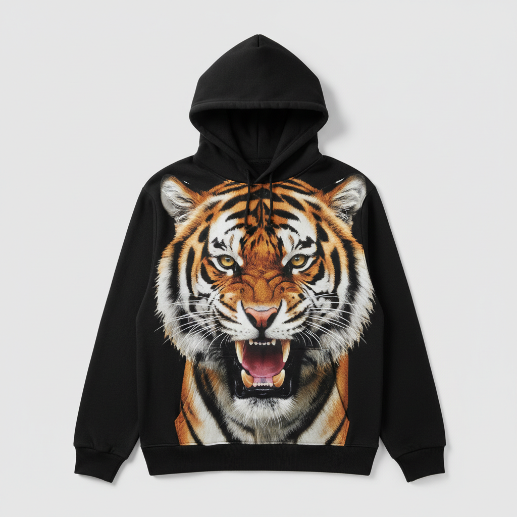 una sudadera negra con impresion de un tigre